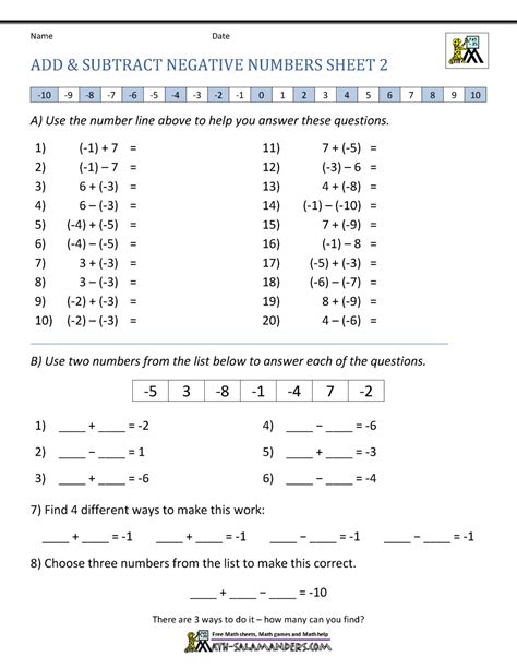 Glosmaths 2009 Negative Numbers Answers Reader