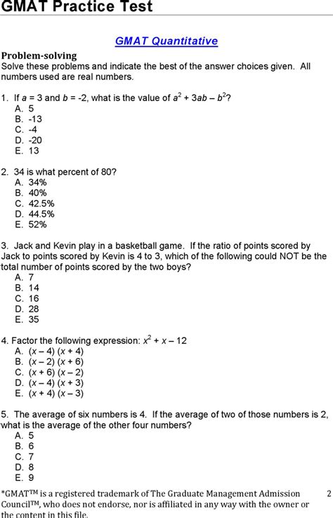 Gmat Sample Test With Answers PDF