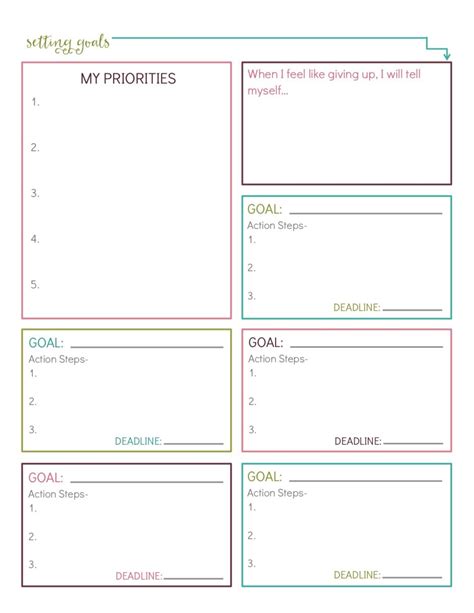 Goal Setting Worksheet Free Printable