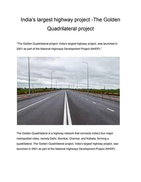 Golden Quadrilateral Project  Problems and Prospects PDF