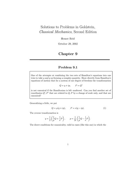 Goldstein Classical Mechanics Solutions Chapter 6 PDF