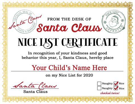 Good List Santa Certificates Free Printables