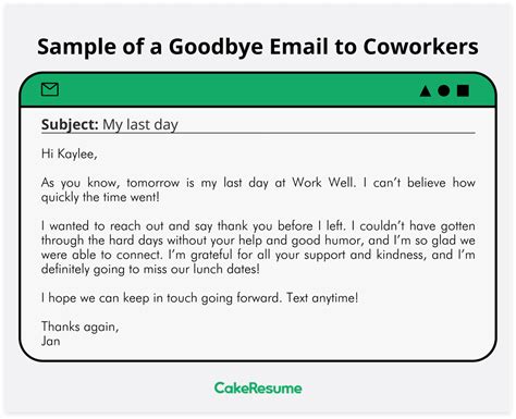 Goodbye Email Template To Coworkers