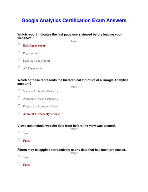 Google Certification Test Answers Doc