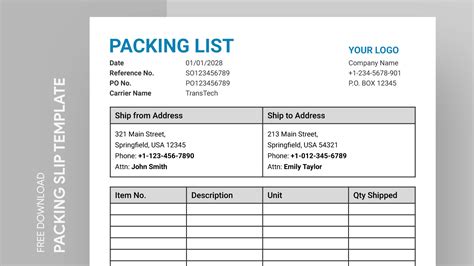 Google Docs Packing List Template