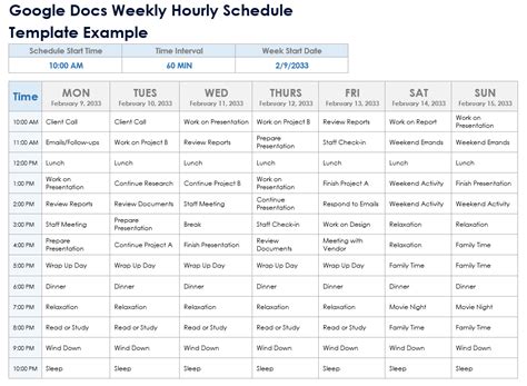 Google Docs Template Weekly Schedule