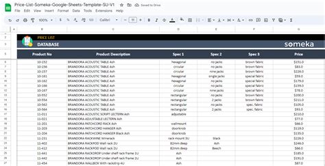Google Sheet Price List Template