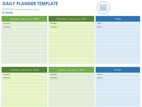 Google Sheets Daily Planner Template