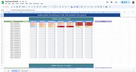 Google Sheets Employee Schedule Template Free