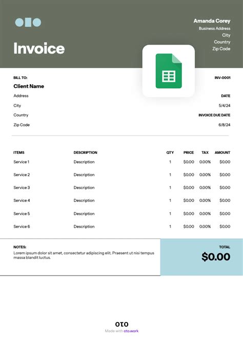 Google Sheets Invoice Template Free