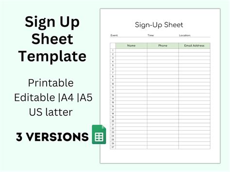 Google Sheets Sign Up Template