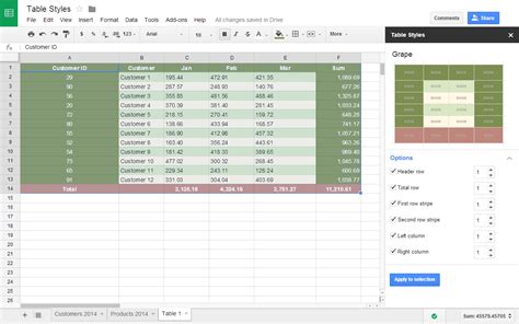 Google Spreadsheet Table Template