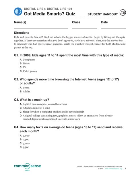 Got Media Smarts Quiz Answer Sheet PDF