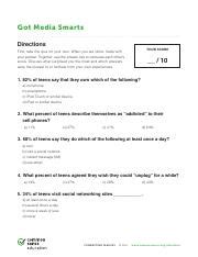 Got Media Smarts Quiz Answer Sheet PDF