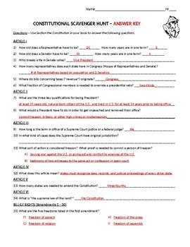 Government Constitution Scavenger Hunt Answer Key Reader