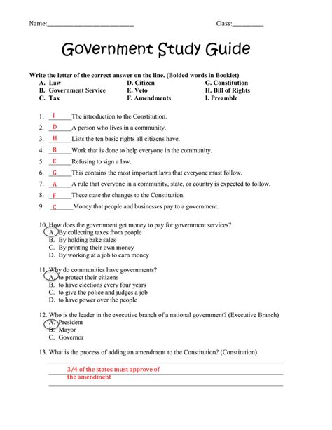 Government Unit 3 Study Guide Answer Key Doc