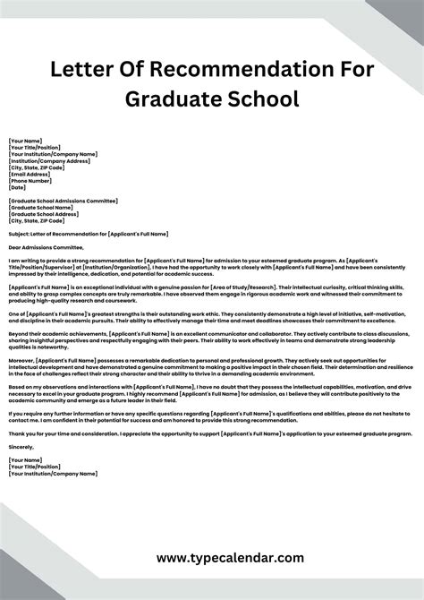 Grad School Recommendation Letter Template