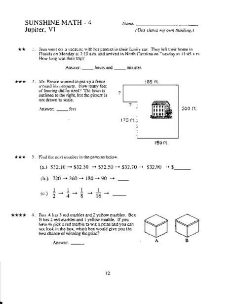 Grade 4 Sunshine Math Answers Reader