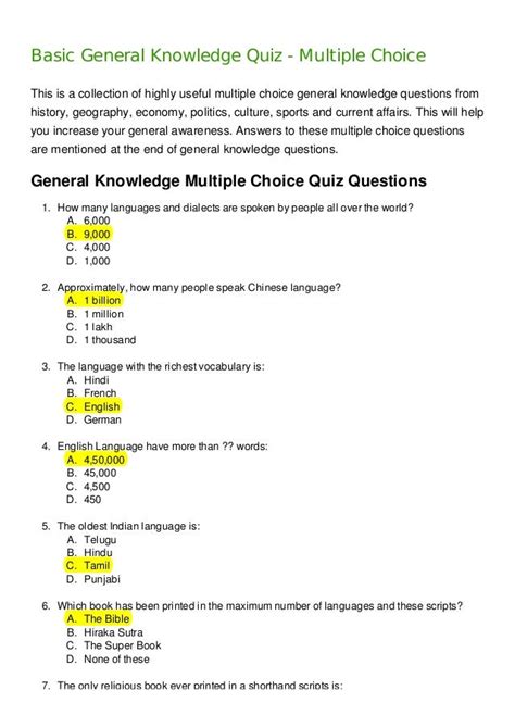 Grade 6 General Knowledge Questions Answers Epub