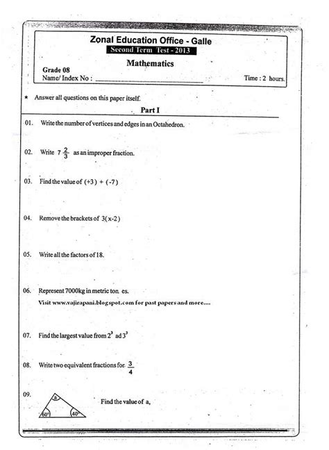 Grade 8 Maths Exam Papers And Answers Reader