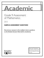 Grade 9 Assessment Of Mathematics 2010 Answers Reader