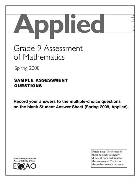 Grade 9 Assessment Of Mathematics Spring 2008 Answers Kindle Editon