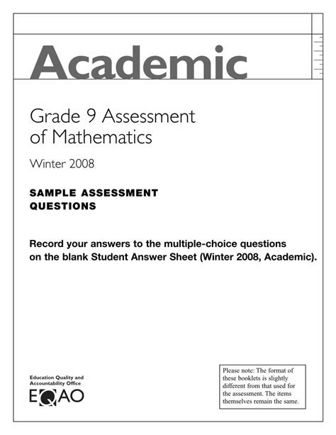 Grade 9 Assessment Of Mathematics Winter 2009 Answers Doc