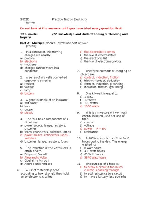 Grade 9 Electricity Test With Answers Reader