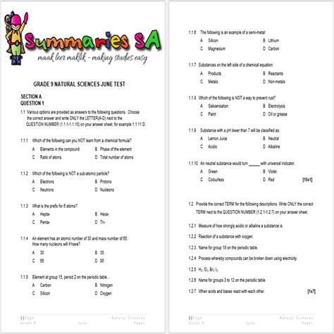 Grade 9 Natural Science June Exam Papers 2012 And Answer Sheet Reader