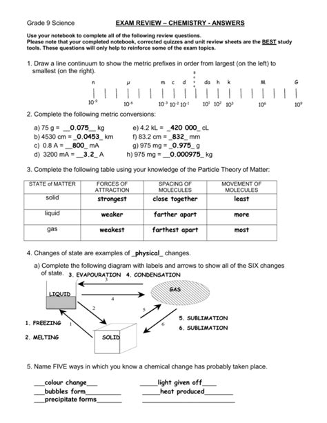 Grade 9 Science Exam Answers Doc