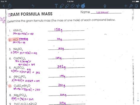 Gram Formula Mass Answer Key Reader