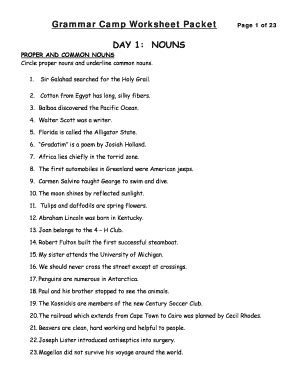 Grammar Camp Worksheet Packet Answers PDF