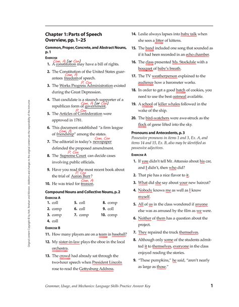 Grammar Usage And Mechanics Workbook Answer Key Grade 11 Doc