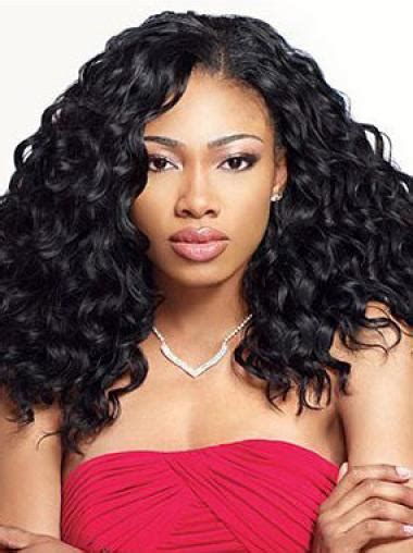 Grand Medium Kinky Black No Bang African American Lace Wigs for Women 18 Inch