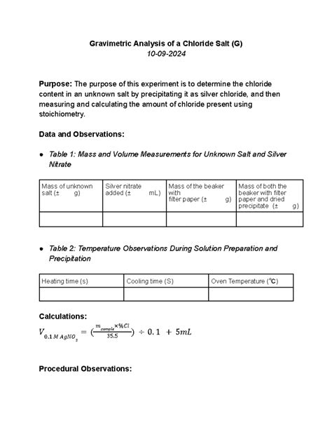 Gravimetric Analysis Of A Chloride Salt Pre Lab Answers PDF