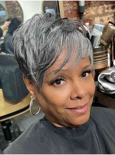 Gray Wigs For Black Women Boycuts Synthetic Wigs Straight Lace Front Wigs