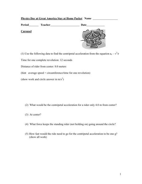 Great America Physics Day Packet Answer Key Reader