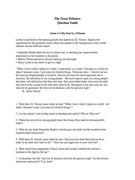 Great Debaters Discussion Questions Answers Epub