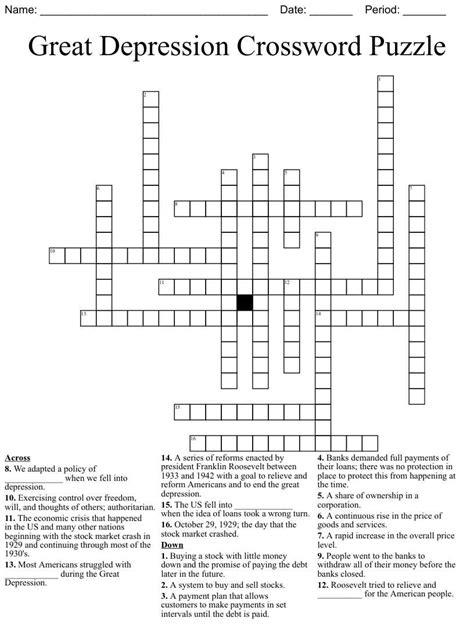 Great Depression Crossword Puzzle Answers Reader