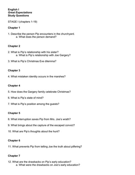 Great Expectations Chapter Questions And Answers Reader