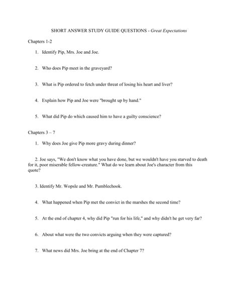 Great Expectations Study Guide Questions And Answers PDF