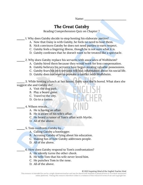 Great Gatsby Chapter 7 Answers Doc