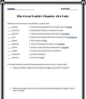 Great Gatsby Chapter Quiz With Answer Key Doc