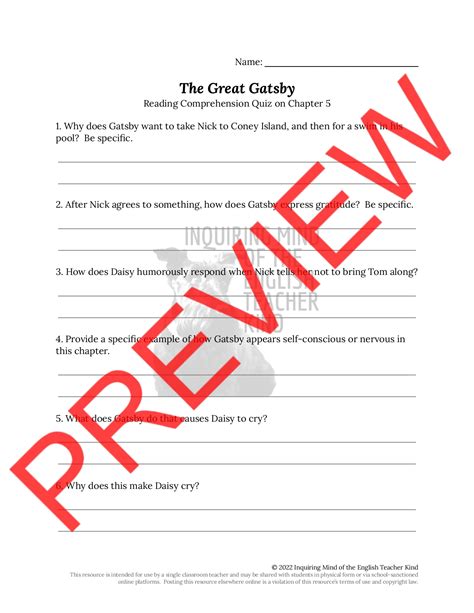 Great Gatsby Handout 5 Answer Key Doc