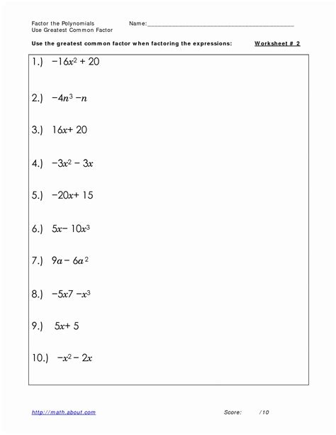 Greatest Common Factor Algebra 1 Answers Key Doc