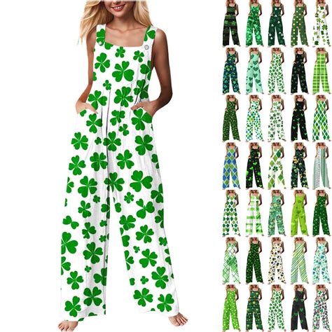 Green jumpsuit with clover patches: