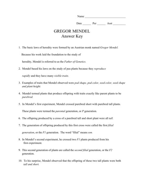 Gregor Mendel Answers Key Epub