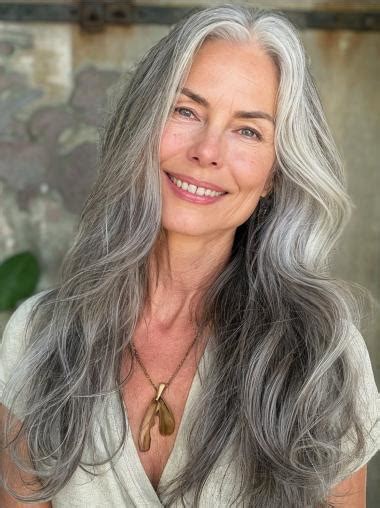 Grey Hair Colour For Older Women Wavy 20" Synthetic Lace Front Wigs