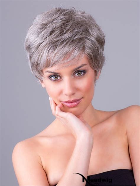 Grey Hair Wigs Short 8" Monofilament Synthetic Wigs