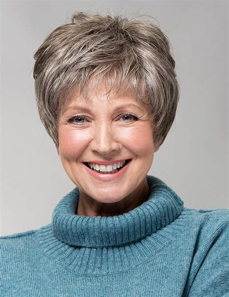 Grey Wigs For Elderly Ladies Synthetic With Bangs 14" Shoulder Length Wigs